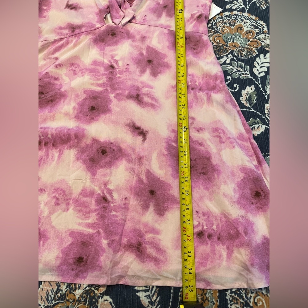 New Abound Dress Large Pink Tie Dye Mini Short Sleeve Front‎ Tie Keyhole Flowy - Picture 15 of 15